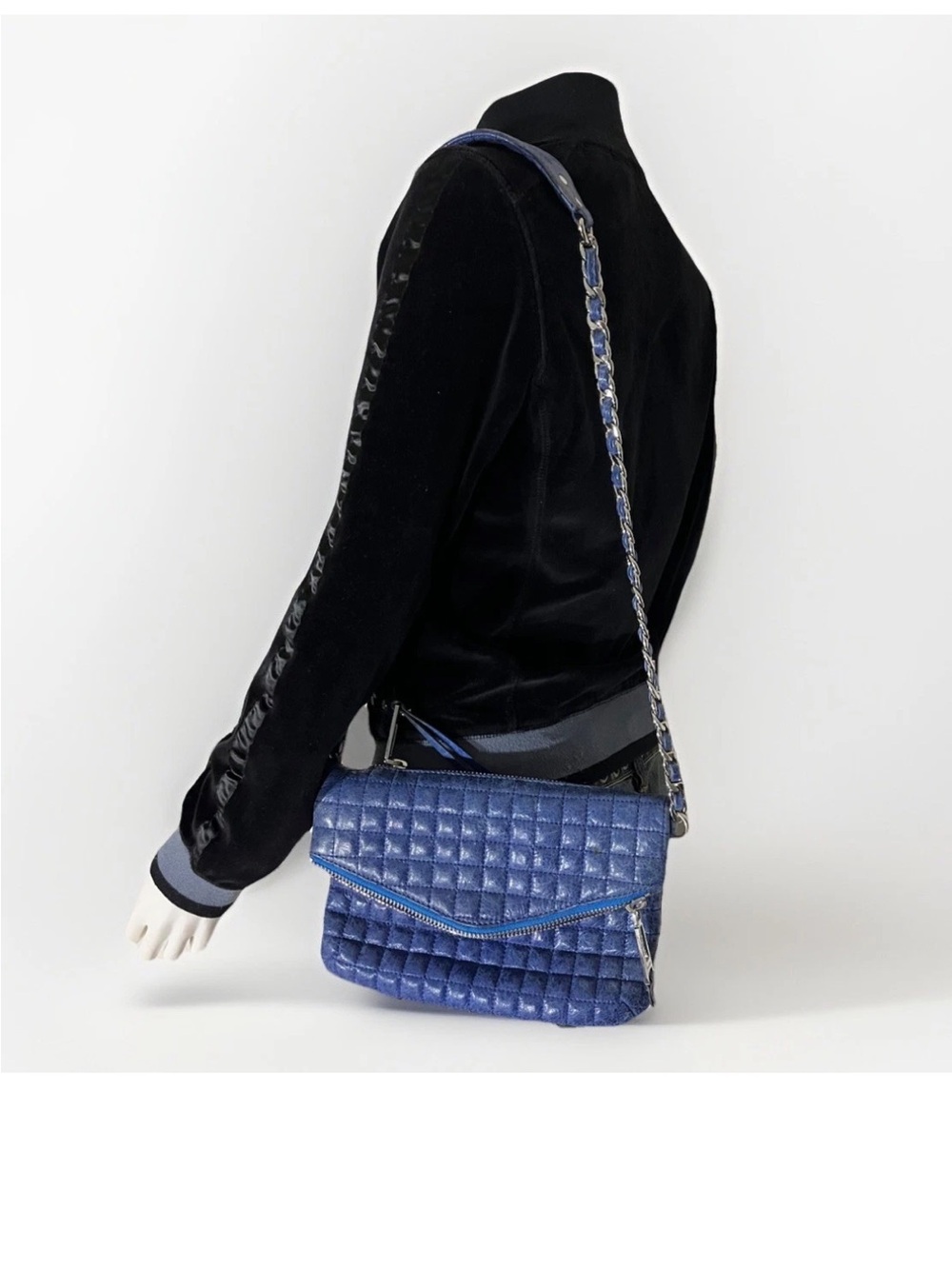 Botkier Blue Leather Quilted Shoulder Bag Convertible To Clutch